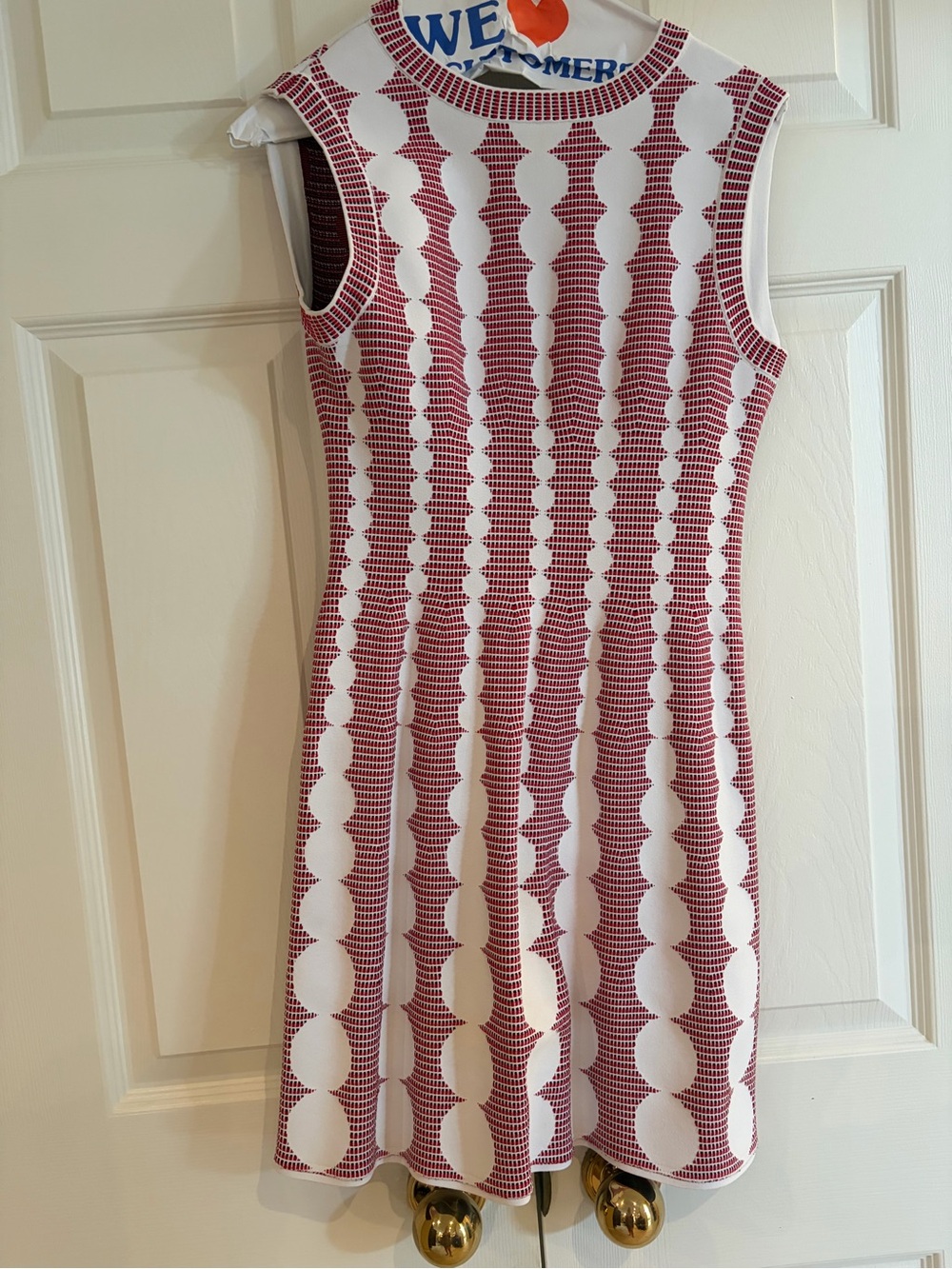 Alaia White Mini Dress with Red Geometric Knit